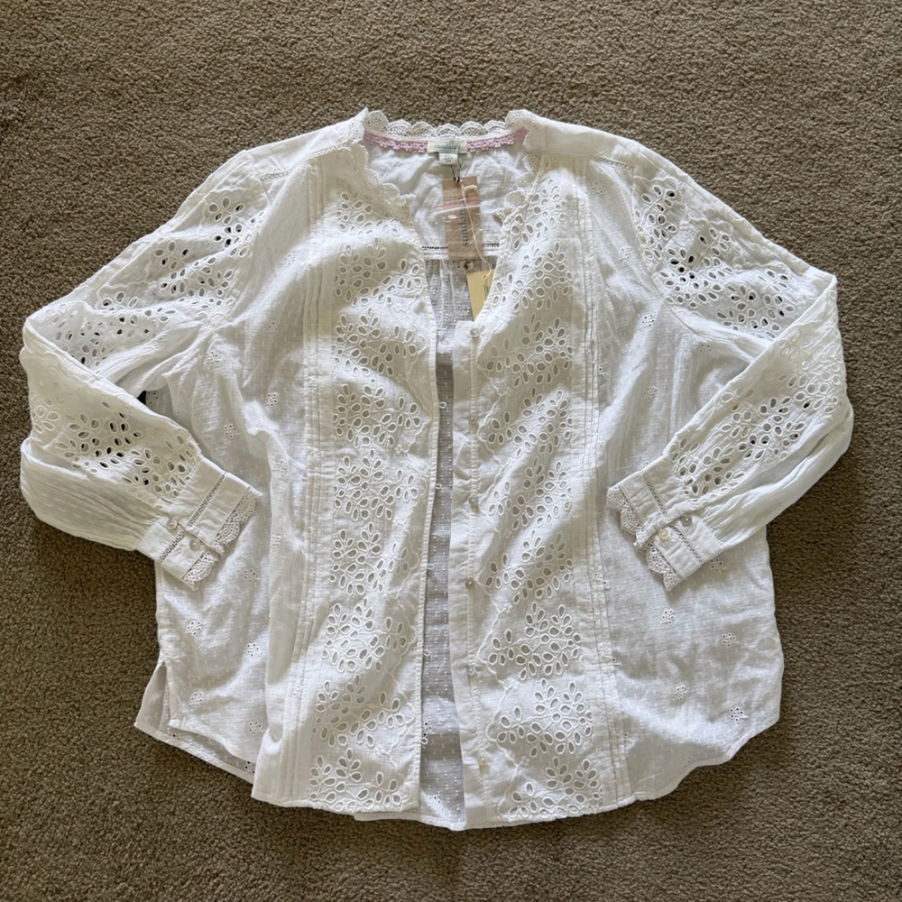 Sundance 100% Cotton White Eyelet Lace Blouse